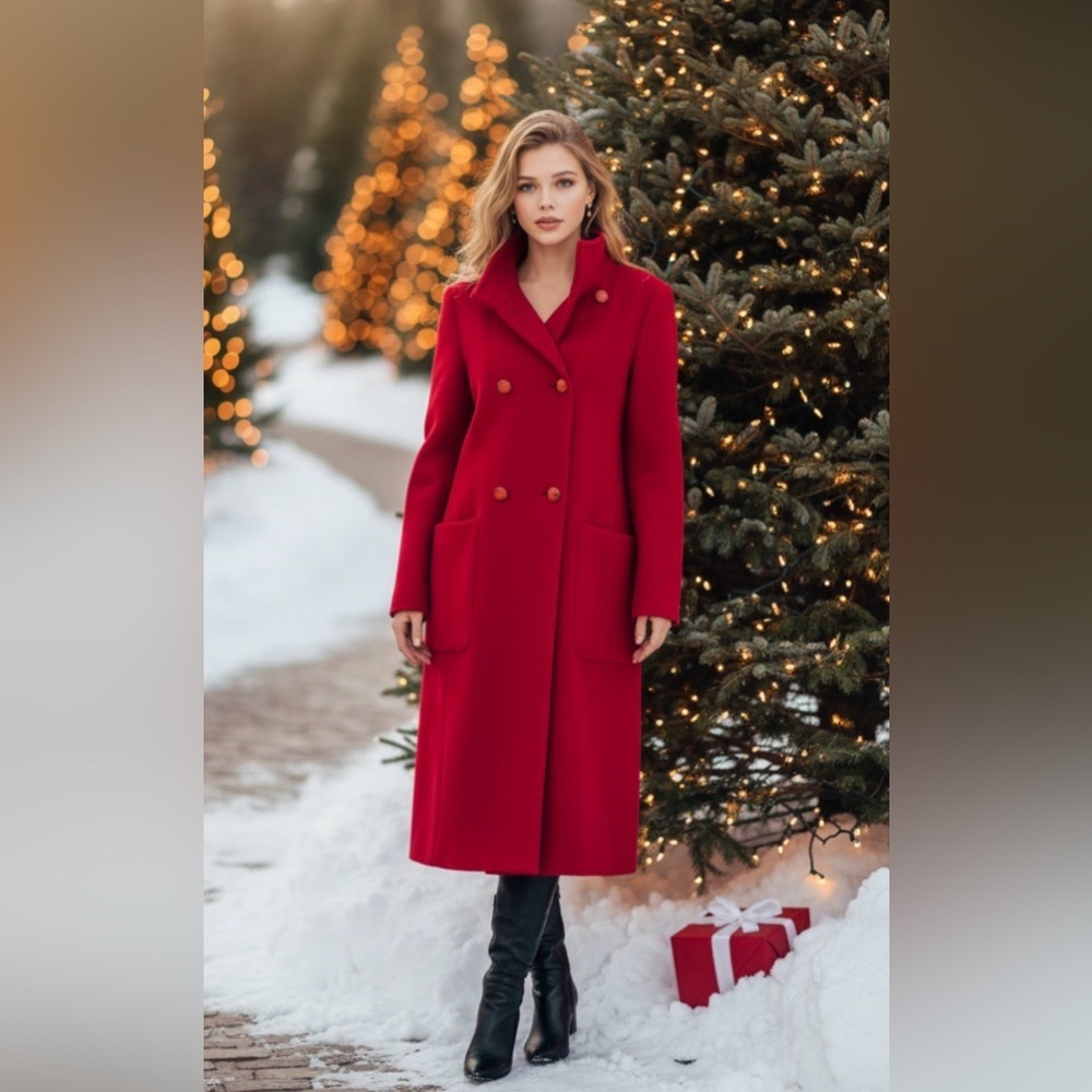 Chic Scarlet Double-Breasted Women's Trench Coat